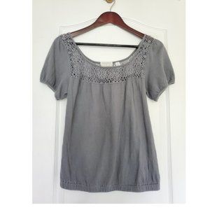 UO | KIMCHI BLUE Grey Puff Sleeve Crochet Shirt